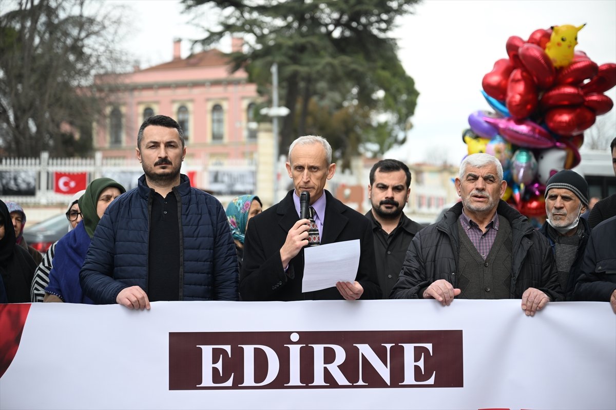 Mescid-i Aksa'nın ibadete kapatılması Edirne'de protesto edildi