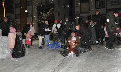 Bitlis'te mahalle sakinleri çocuklarıyla kayarak eğlendi