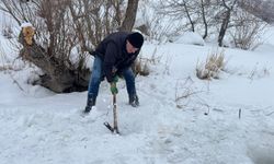 Hakkari'de buz tutan Zap Suyu'nda balık avı