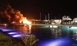 Bodrum'da marinada demirli 5 motoryatta çıkan yangına müdahale ediliyor