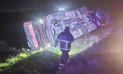 Mardin'de devrilen tırın sürücüsü yaralandı