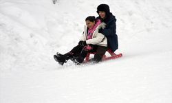 Sarıkamış Kayak Merkezi'nde tatilin son gününde çocuklar kızak keyfi yaşadı
