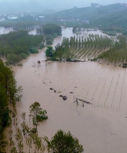 Melen Nehri'ndeki taşkınlar nedeniyle Sakarya'da yerleşim ve tarım alanlarını su bastı