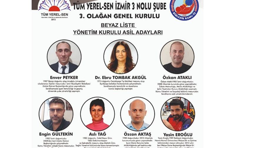Tüm-Yerel-Sen 3 Nolu Şube Beyaz Liste yönetim kurulu adayları ilkeleriyle sahada